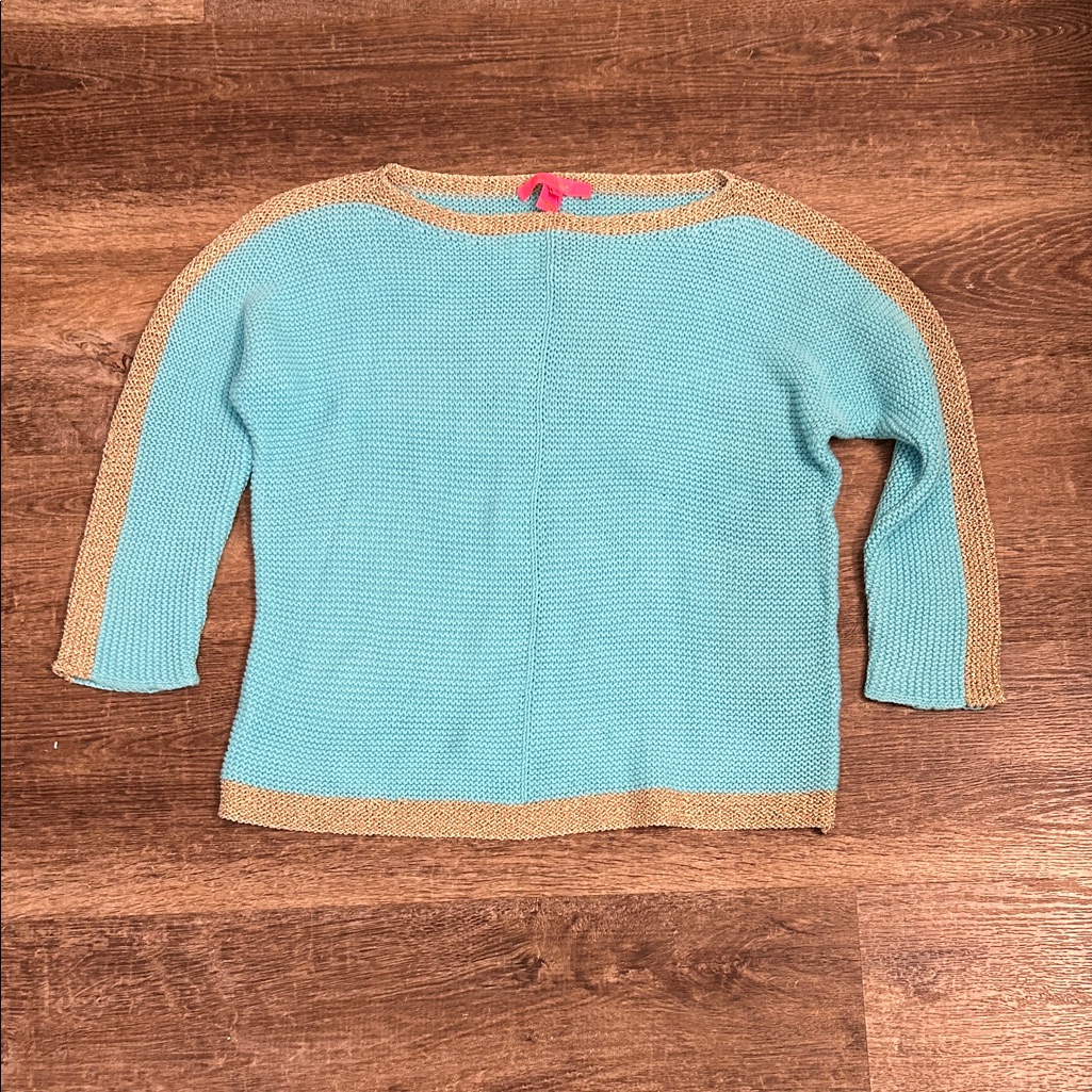 Lilly Pulitzer Blue And Tan Crew Neck Sweater